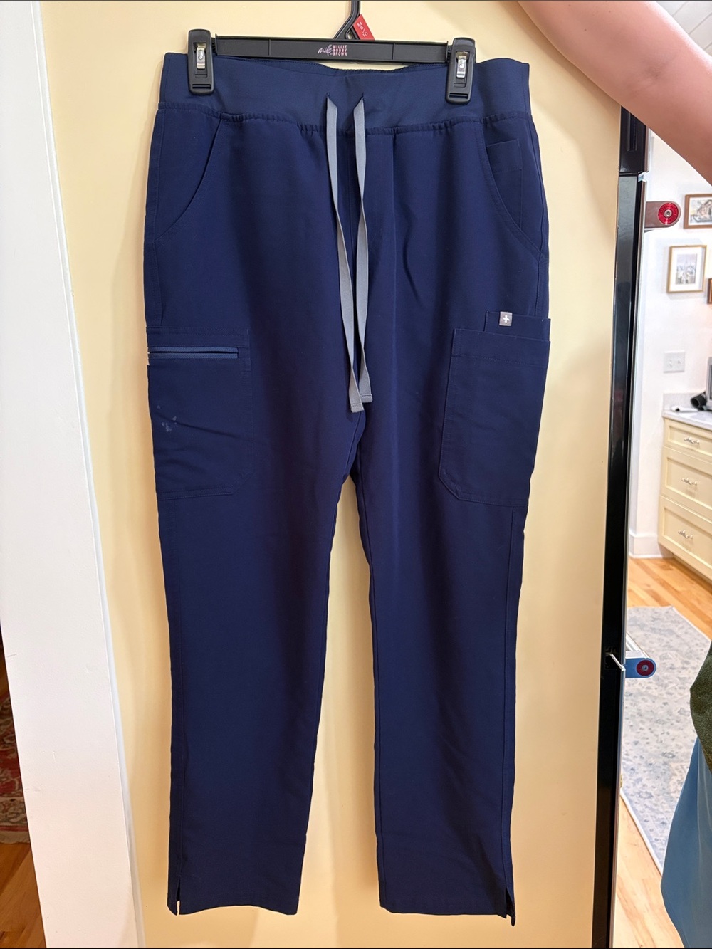 Figs Women's Straight Leg Scrub Pants in Navy with Gray Drawstrings